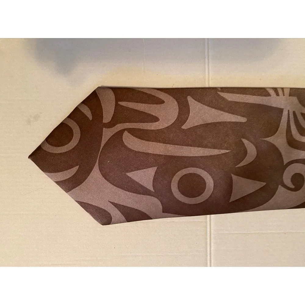 Native Northwest Whale and Thunderbird Brown Silk Tie Maynard Johnny Jr Salish